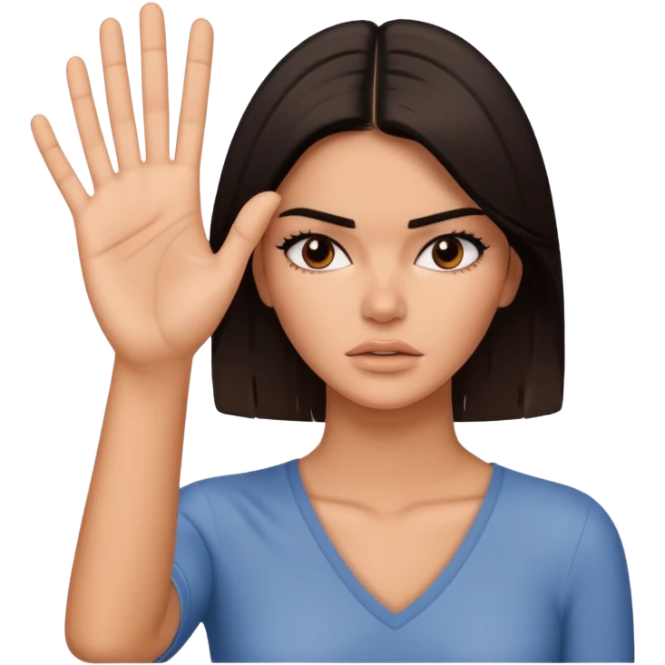 kendall jenner looking anoyed and showing her palm signalising stop emoji