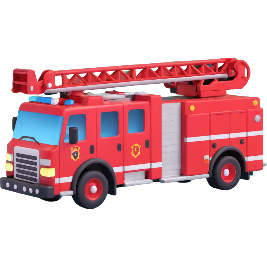 red and black fire truck with ladder extended emoji