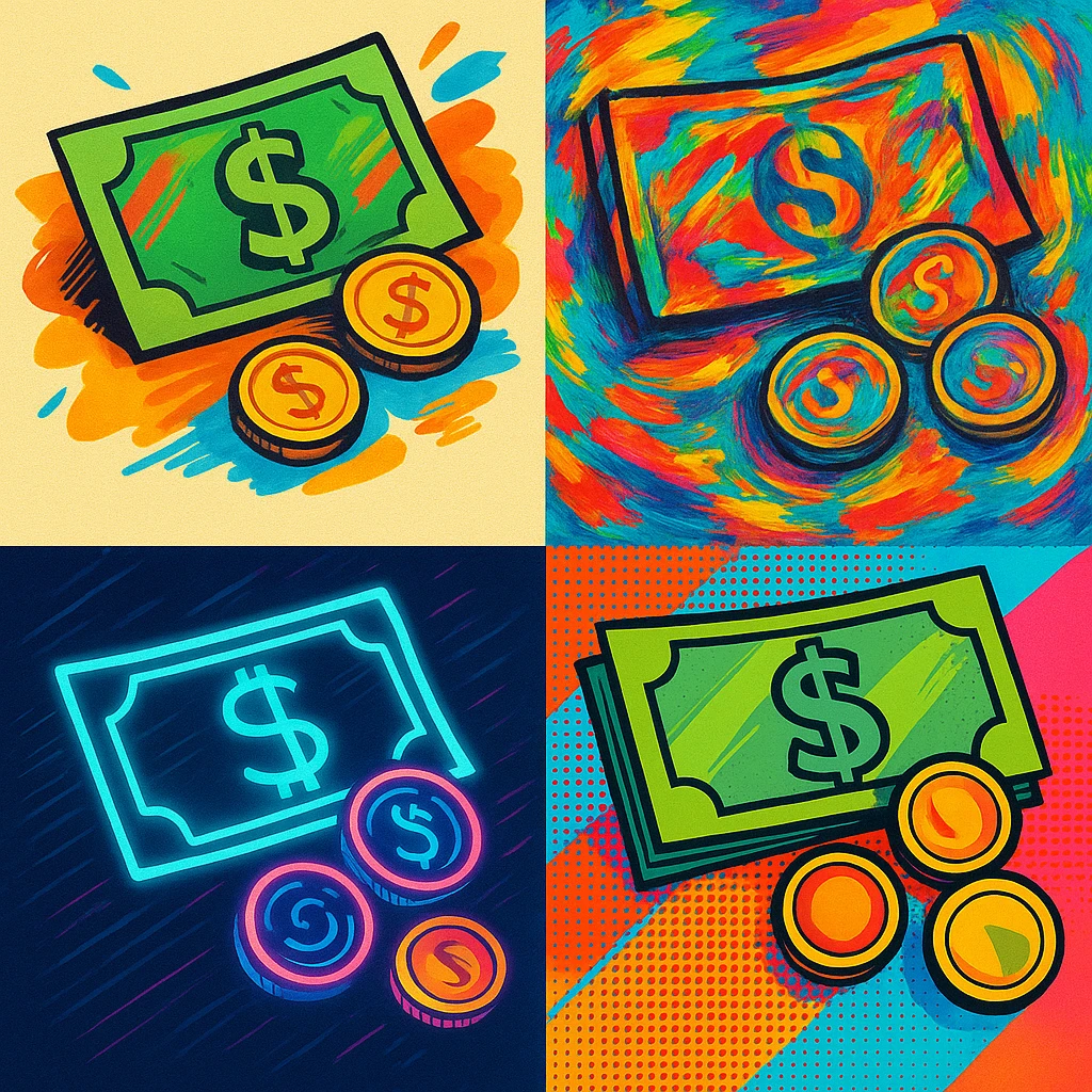 money, illustrated in a variety of creative styles emoji