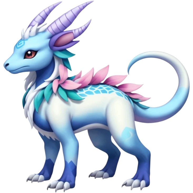 Shiny Glossy Pastel Light Divine Reptilian Beautiful Floral Snowy Pretty Absol-Amaura-Suicune-Cobalion-fusion, full body emoji