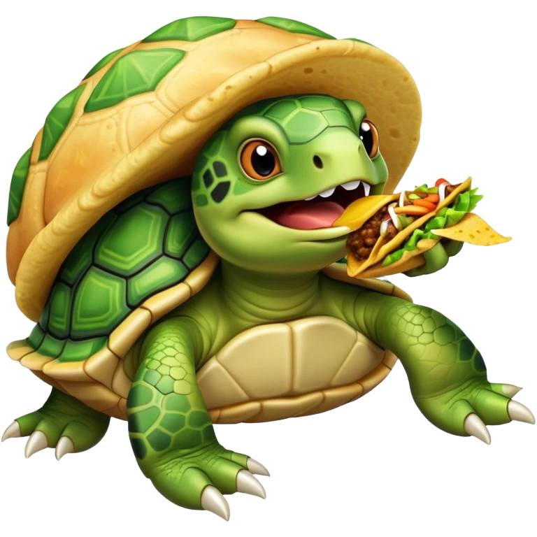 A turtle with many legs and his mouth open eating a taco emoji