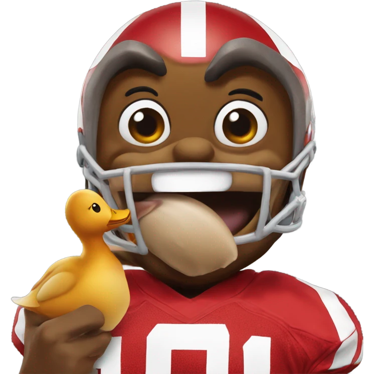 Brutus Buckeye eating a duck emoji