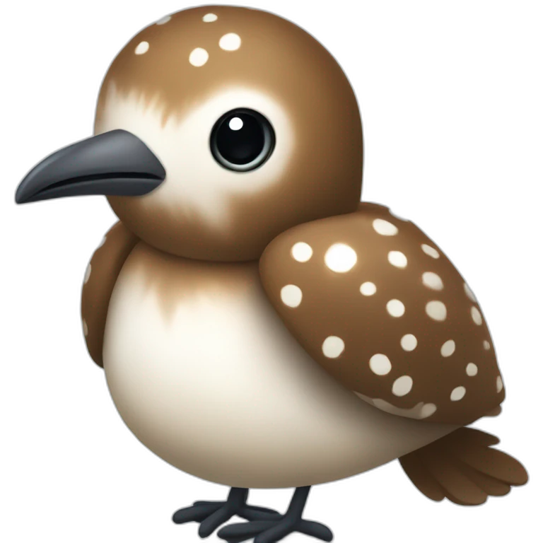 fluffy brown speckled sea bird with white spots and long legs emoji