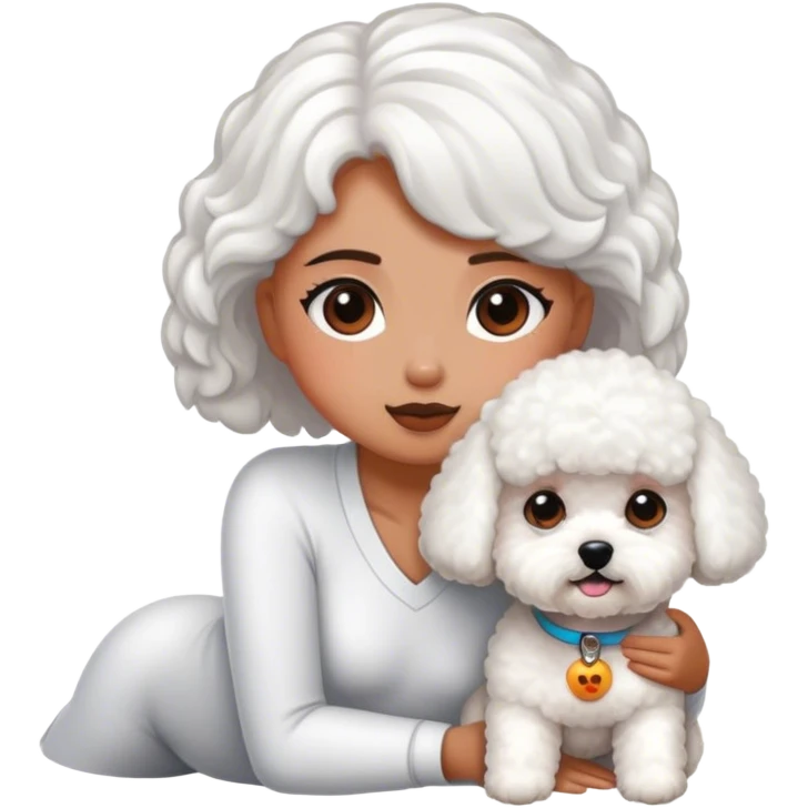Bichon frise next to a tanned girl emoji