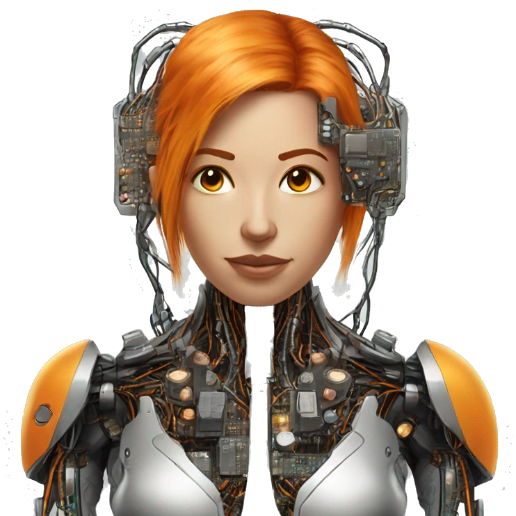 Head Female cyborg orange hair and circuits emoji