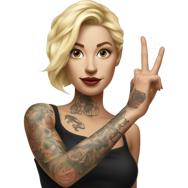 Blonde elegant women, her Body Covered with Tattoos, POINTING to YOU FORWARD with her ONE HAND , Hyper realistic emoji