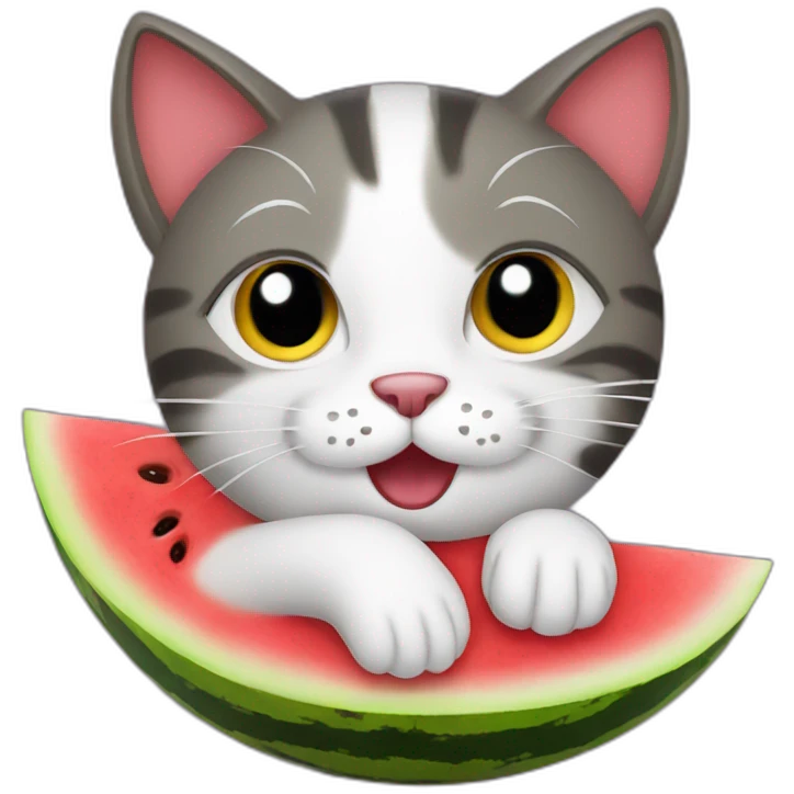 cat holding up watermelon emoji