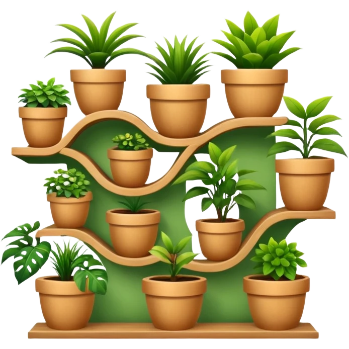 Complex curving Shelving wall to display and care for many plants  emoji
