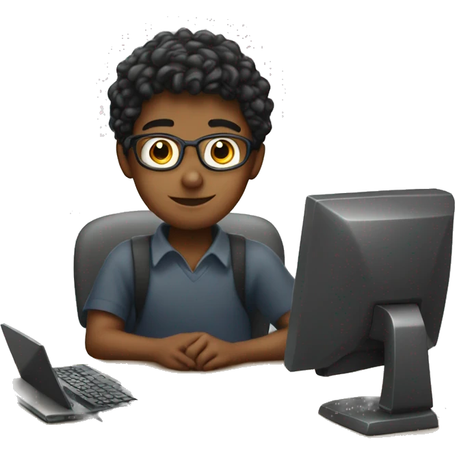 schoolboy sitting at desk, working at computer emoji