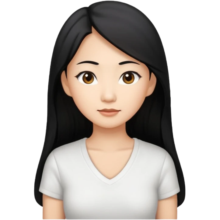 asian mom with long black hair and big brown eyes emoji in a white v neck shirt emoji