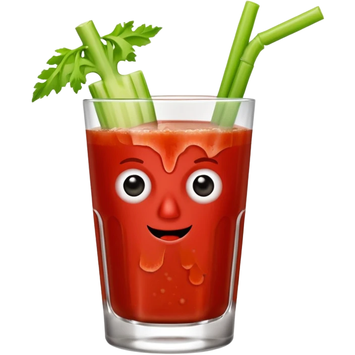 A Bloody Mary cocktail with a celery stick, garnished, giving a thumbs up gesture emoji