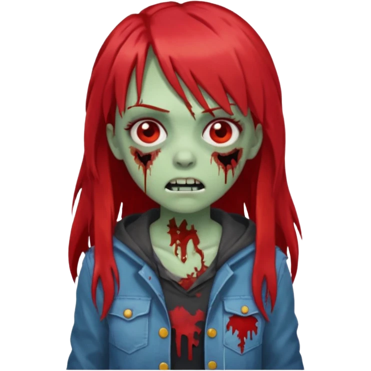 create a zombie girl with red long hair and blocky bangs emoji