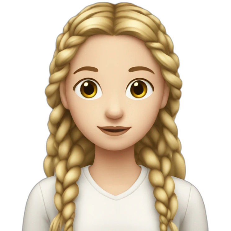 A white 15-year-old French girl who has the eyes green-brown, her hair is long and blond, she has 2 braids emoji