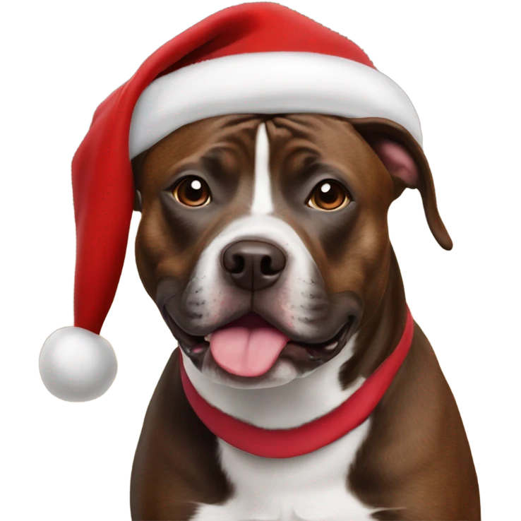 Brown staffy wearing santa hat emoji