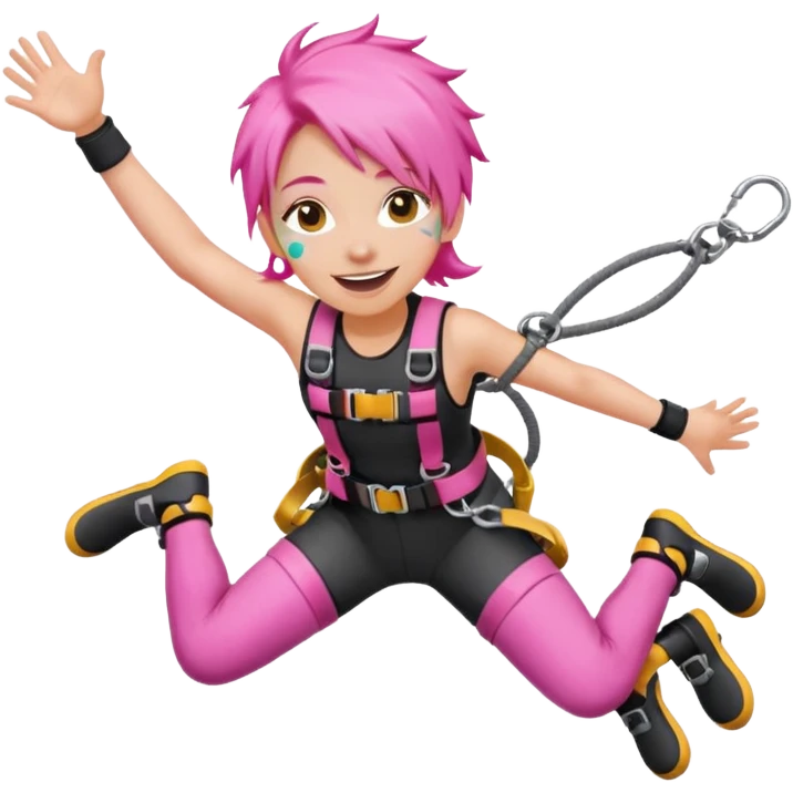 bungee jumping face with earrings and pink hair flying away bungee jump emoji