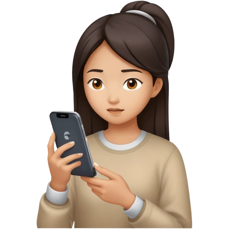  An asian girl looking at her phone while charging emoji