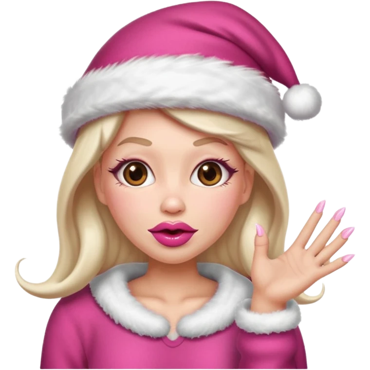 Sassy, cunty, girly Santa emoji with big lips, long nails, pink sweater, and a pink santa hat. emoji