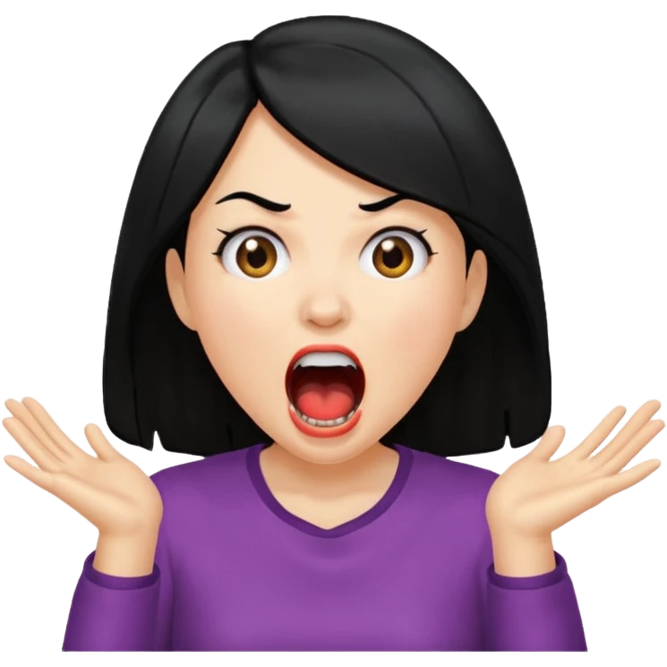 femme cheveux noire peau claire qui crie  emoji