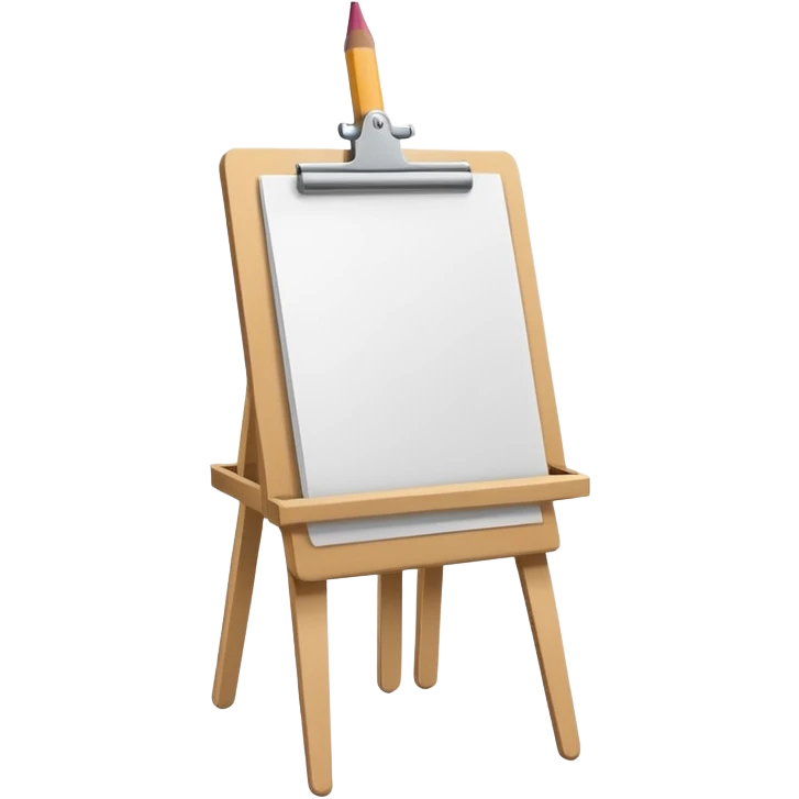 Minimalistic flat vector icon, iOS style, thin black contour on white background. Easel with a paper sheet and a pencil leaning against it. No text, no shadows emoji