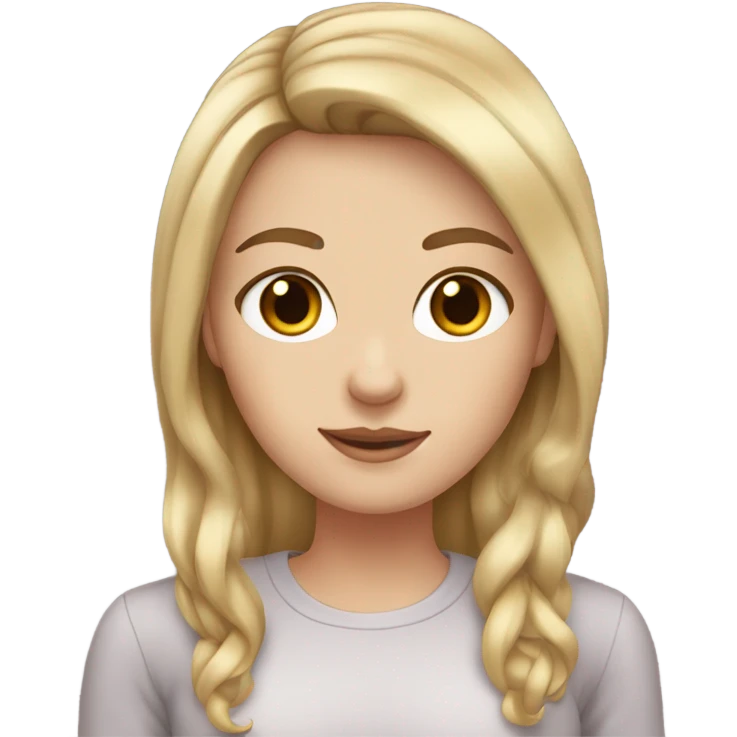 White girl with dark blonde hair with blonde highlights, brown eyes emoji