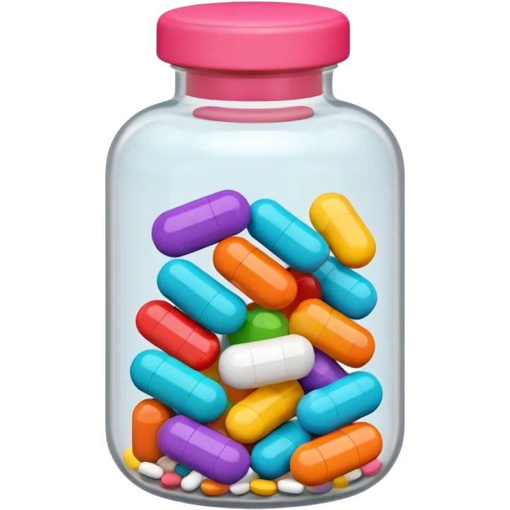 pills in bottle, 3d cartoon style, memoji style. emoji