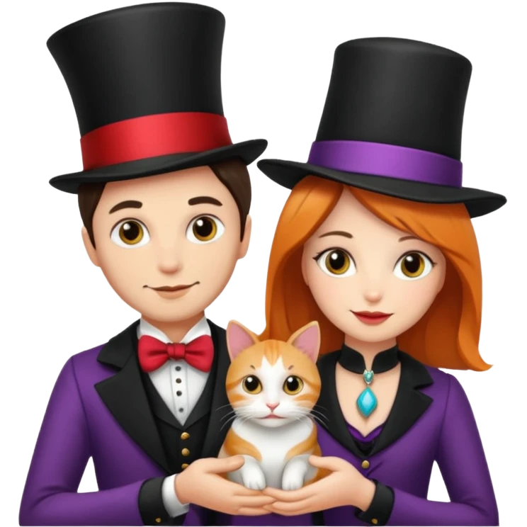magician couple and their pet cat emoji