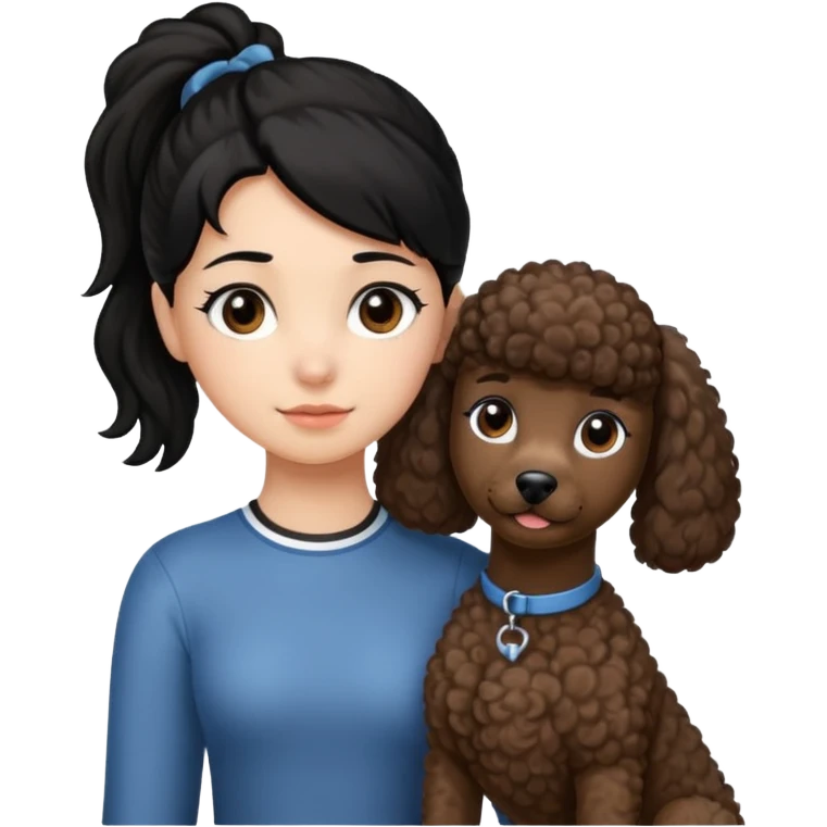 Ponytail black hair girl with brown Poodle say goodbye  emoji