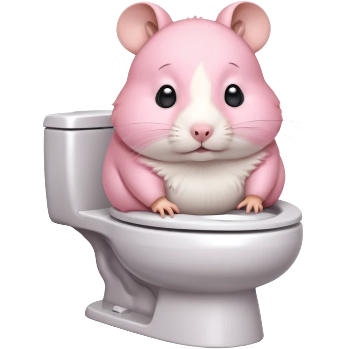 Cute chubby cartoon-style hamster sitting on toilet pooping looking as if he had an accident emoji