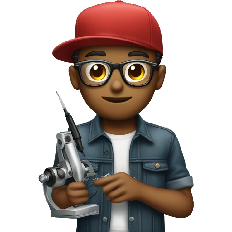cap and glasses boy holding tattoo machine emoji