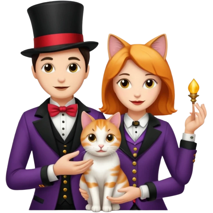 magician couple and their pet cat emoji