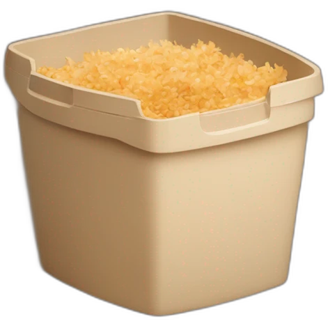 Dark cubic plastic container with wood shavings inside emoji