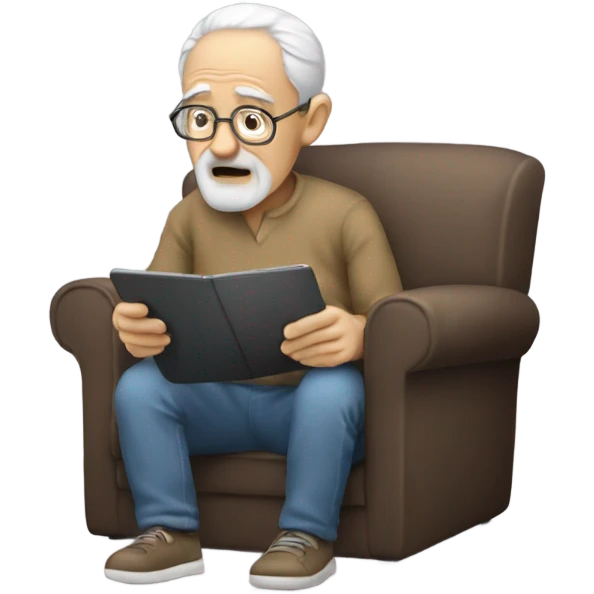 Lonely old man playing with iPad  emoji