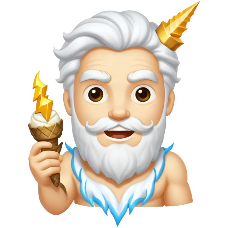 cheerful Zeus with white ice cream and lightning bolt emoji