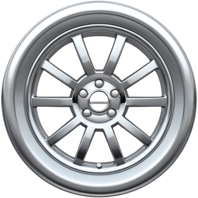 A chrome car wheel emoji, polished silver metal rim, smooth circular shape, minimal futuristic design, soft reflections, iOS emoji style, centered on white background, ultra clean look emoji