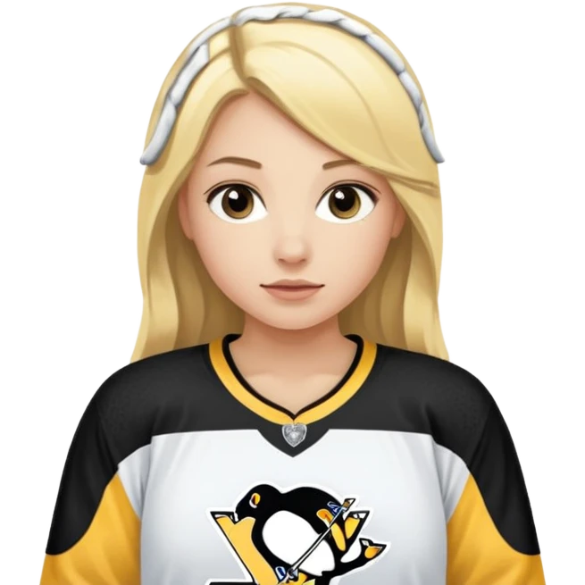 Girl long hair blonde with hockey jersey pittburgh penguins emoji