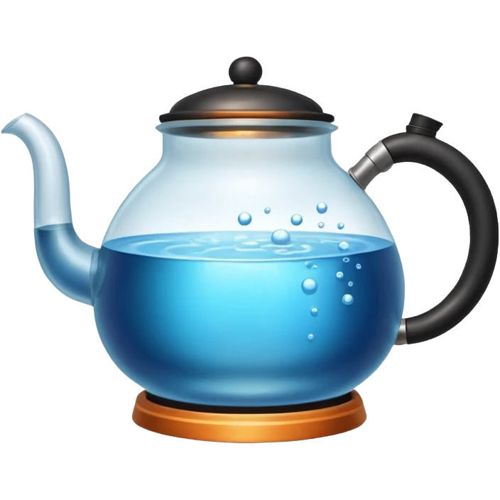  a small pot or kettle filled with water placed on fire, the water is boiling intensely with visible steam and bubbles rising, bright lighting, clean white background emoji