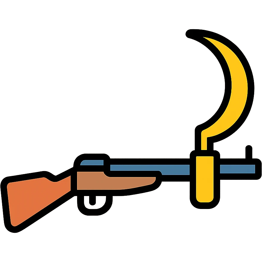 A sickle attached to the end of a rifle as a bayonet weapon emoji