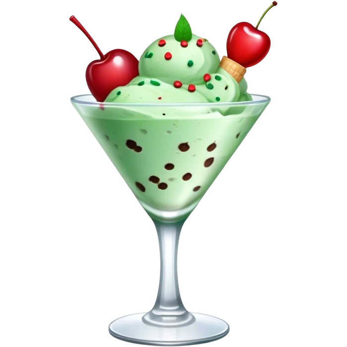 mint chip ice cream with cherry on top and sprinkles in a cocktail glass emoji