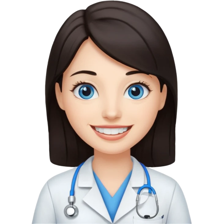 сгенерируй девушку стоматолога без стетоскопа с темными волосами и голубыми глазами еще emoji