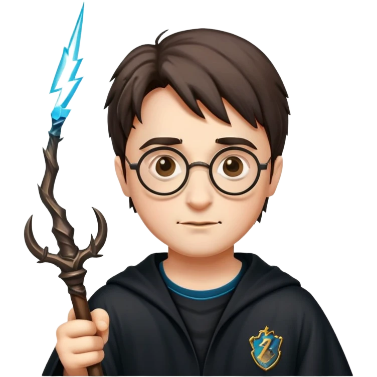 Harry Potter with glasses, lightning scar, and wand emoji
