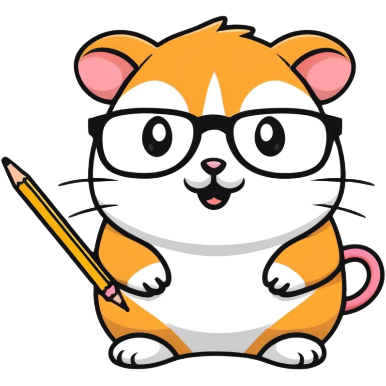 nerd hamster with round glasses holding a pencil emoji