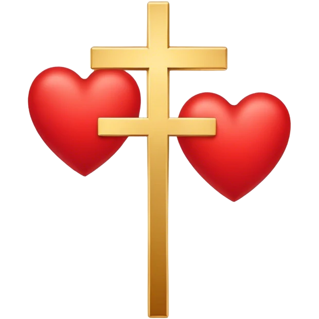 Two red heart outlines united by a gold cross  emoji
