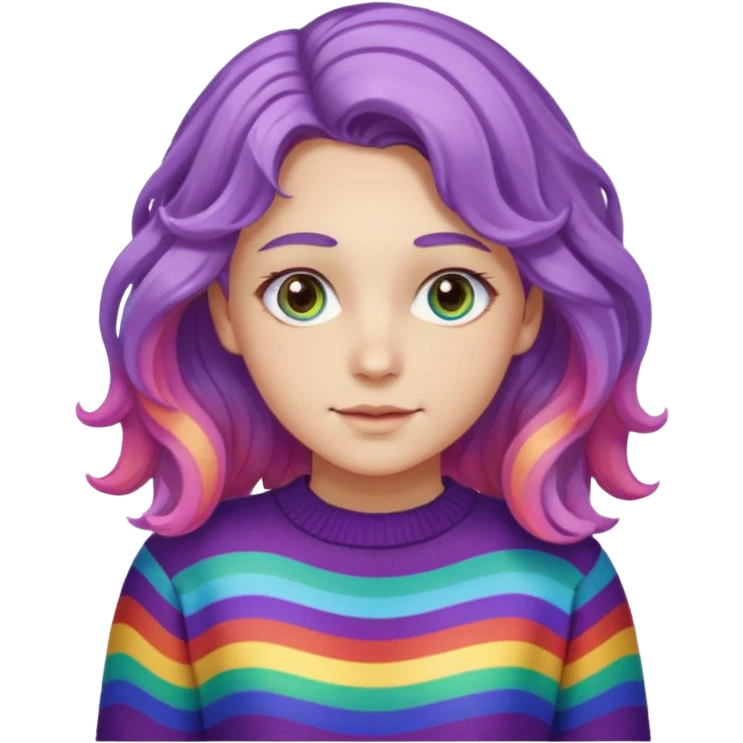 Lila renkli dalgalı saç beyaz tenrengi hafif çekik gözlü uzun kollu gökkuşağı swit emoji