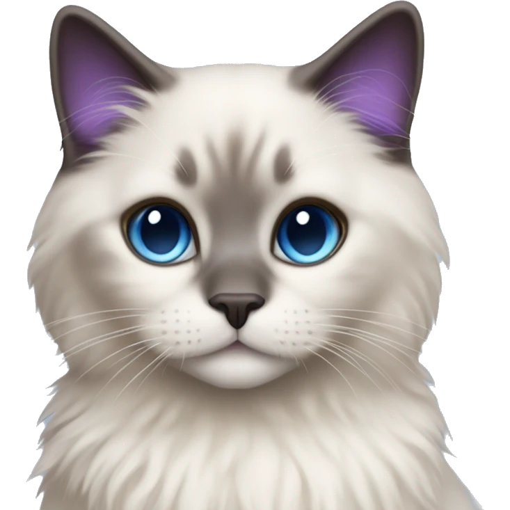 Brunette blue-eyed white girl wearing purple hugging seal colorpoint ragdoll cat emoji