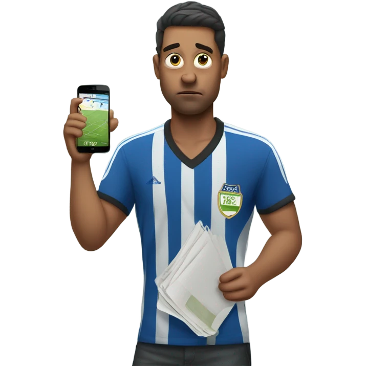 dramatic fair skin soccer fan looking at his phone in his hand and watching his bets lose emoji