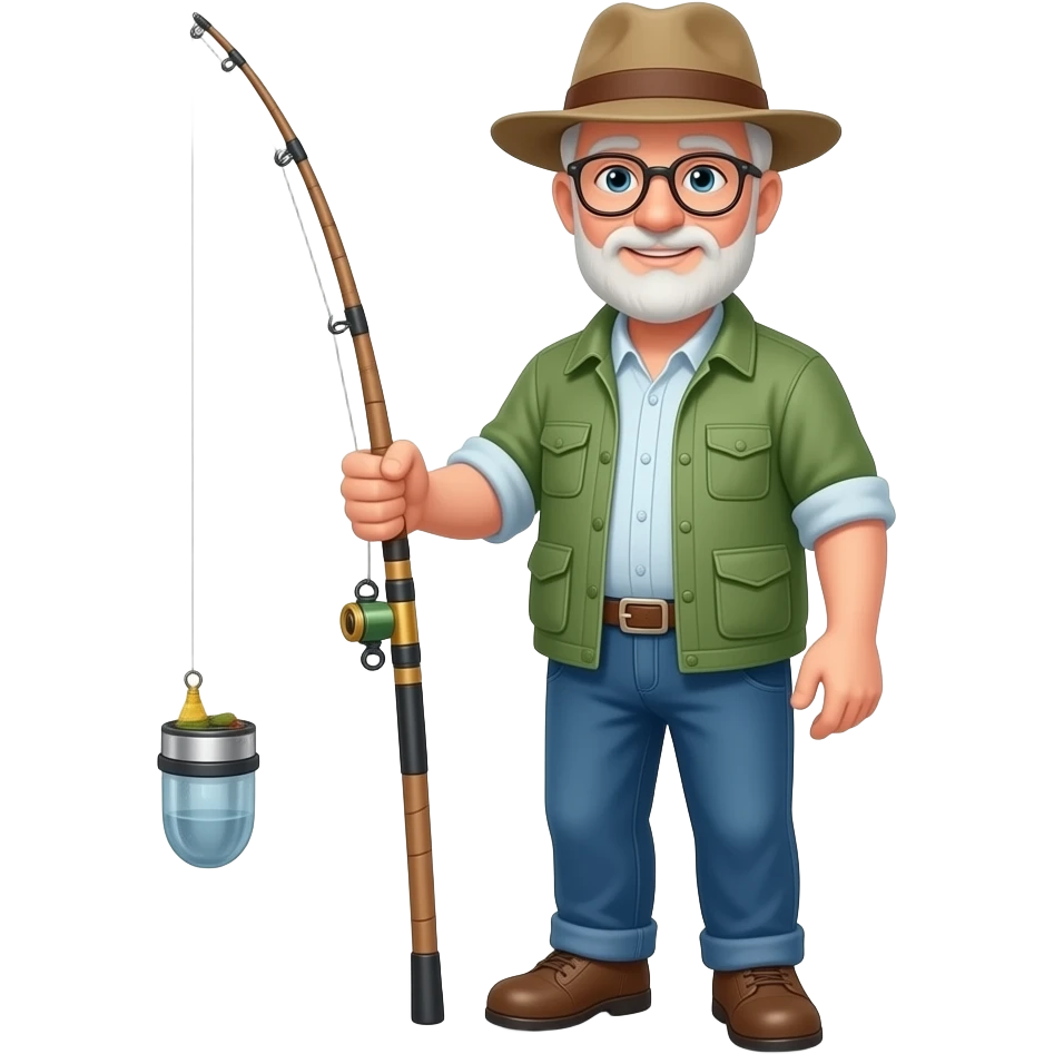 a fisherman holding a crutch using it as a fishing pole emoji