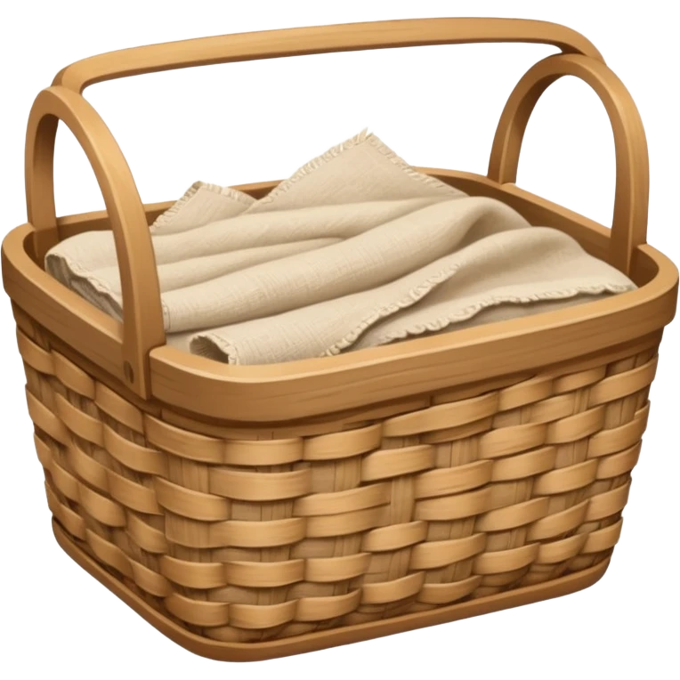 A wooden raffia light Brown basket with fresh washed linen emoji