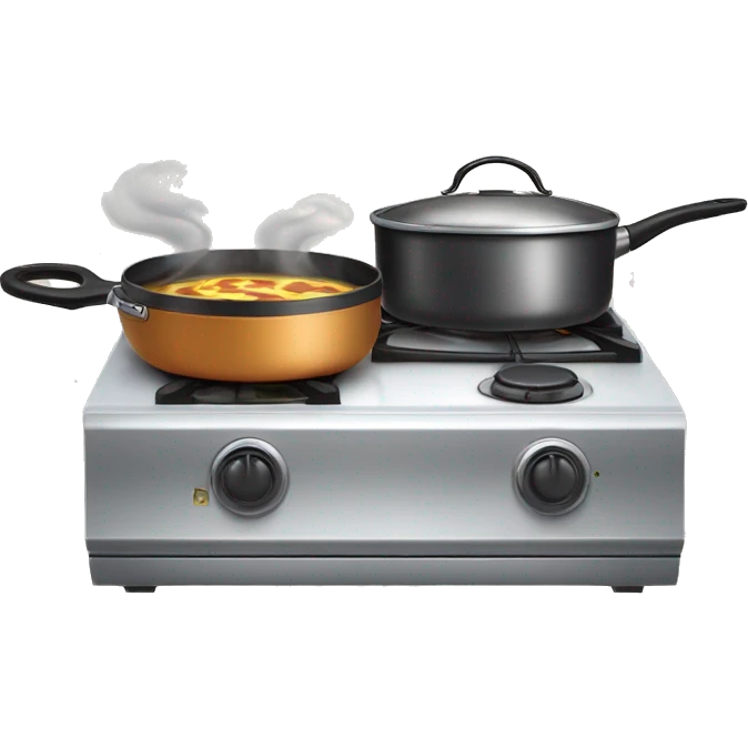 Saucepan on a cooking stove with four electric cooking rings. The pan fits onto one of the rings and has a little steam, but no fire emoji