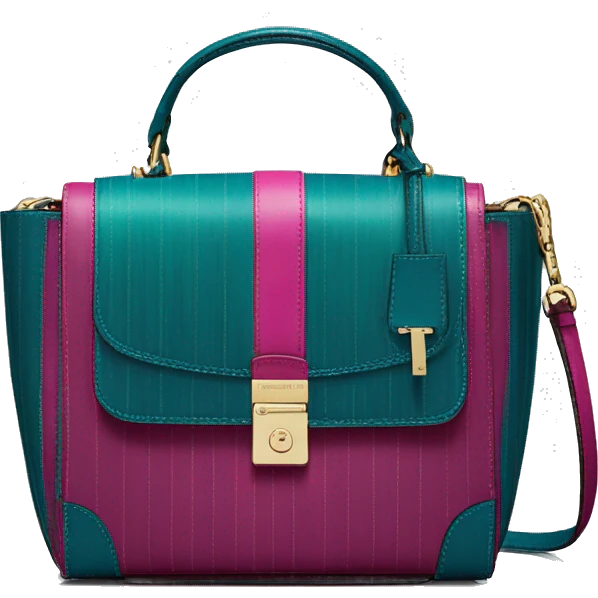 Realistic isolated magenta and dark teal blue pinstripe Michael Kors satchel handbag purse.  emoji