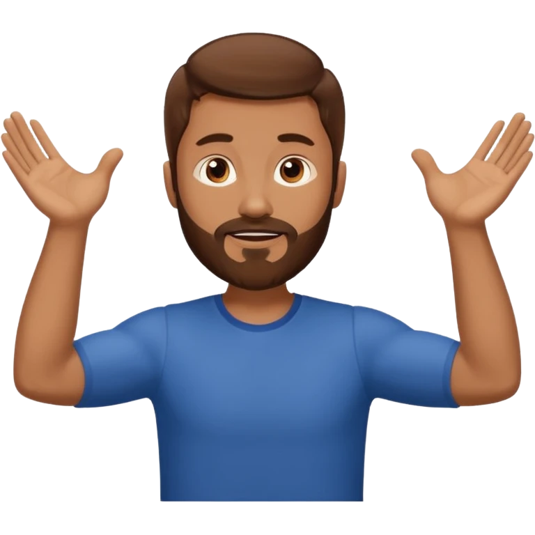 A man with brown hair and beard with his arms open waiting for a hug emoji